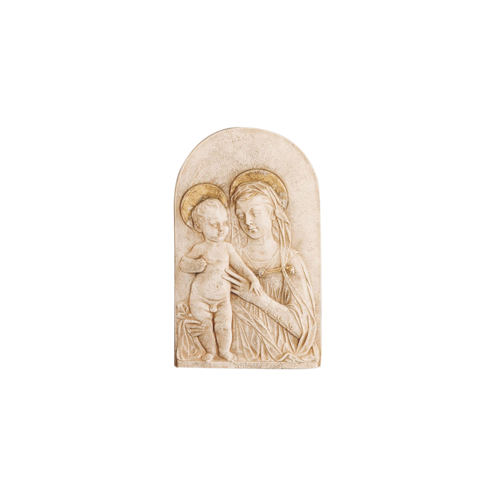 Madonna and Child in Travertine-like Ceramic and Gold